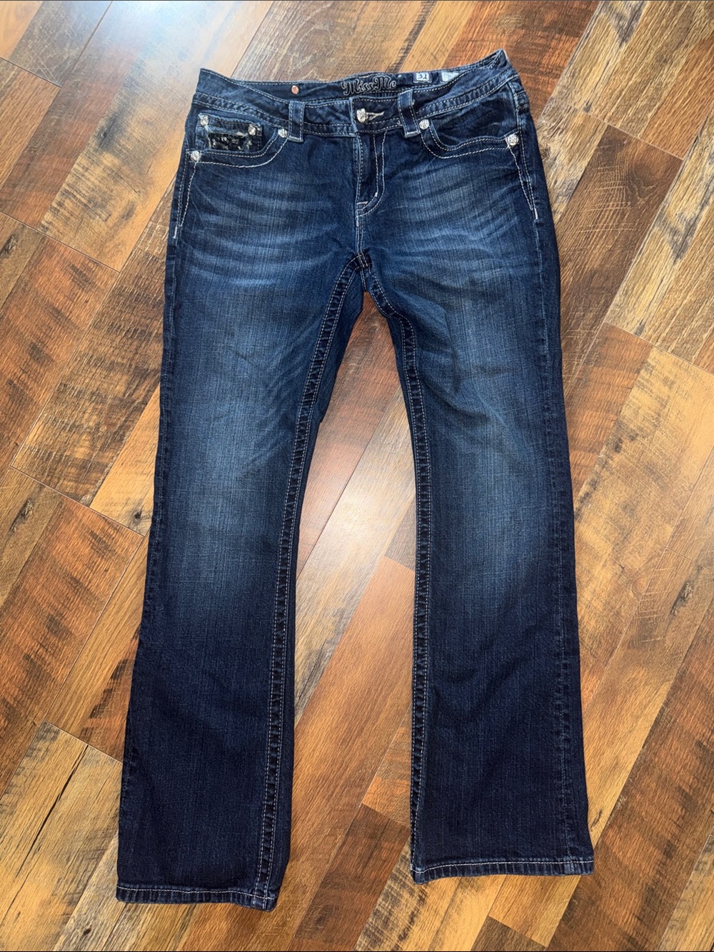 Miss Me JP6215BV Bootcut Jeans Size 31x32 Dark Wash Black Beaded Flap Pocket - Picture 8 of 10
